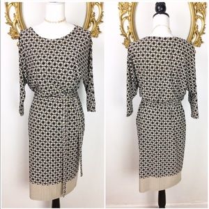 Ann Taylor Black, Tan and White Print Dress Sz XSP